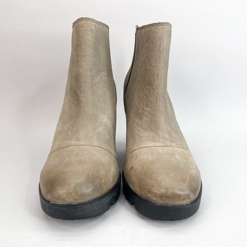 Sorel Boots Womens 7 Joan Uptown Zip Wedge Booties Distressed Gray Leather Heels - Picture 2 of 12